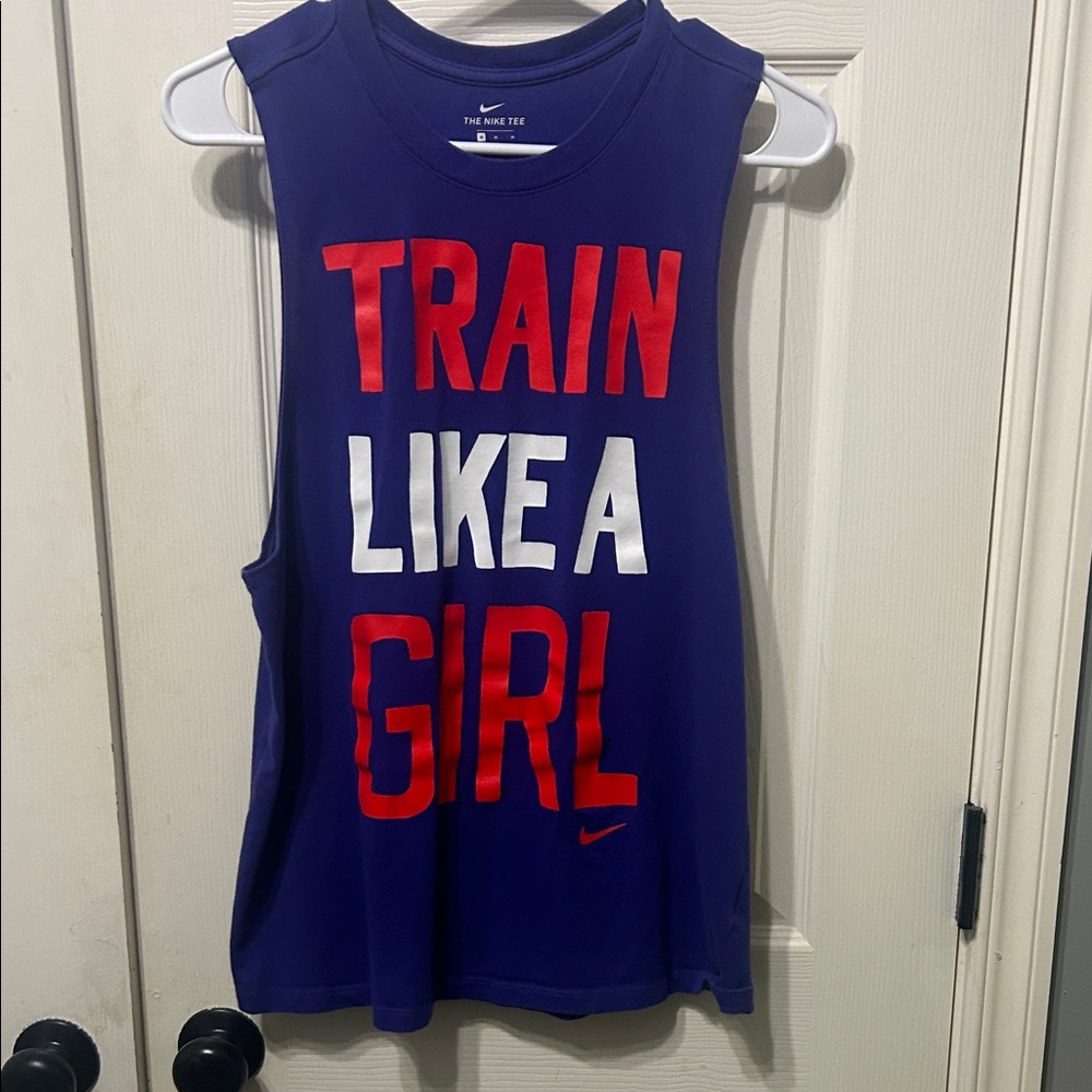 Nike Women’s Purple Tank Top with Red and White Text